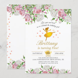 Elegant Guld Ballerina Blommigt Girl Födelsedagsfe Inbjudningar
