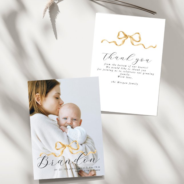 Elegant Guld Band Foto Baby Shower Tacksamhetskort Tack Kort (Skapare uppladdad)