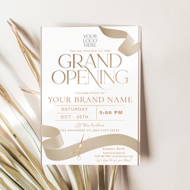 Elegant guld band storsläpp inbjudan kort  (Elegant Gold Ribbon Grand Opening Invitation Card)