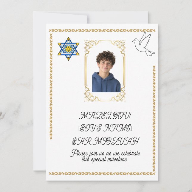 Elegant Guld Bar Mitzvah Spara Datum Kort – Stjärn (Framsida)