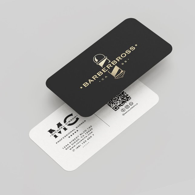 Elegant Guld Barber Pole BW Barbershop Modern Visitkort (Elegant Barber Pole White Gold Barbershop Modern Business Card
)