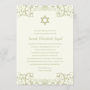 Elegant Guld Bat mitzvah Inbjudningar