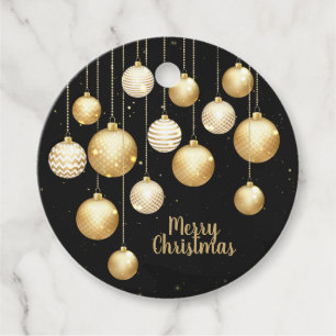 Elegant Guld Baubles jul Ornaments on Black Gåvor Etiketter