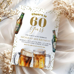 Elegant Guld Beer Cheers till Vuxen 60:e födelseda Inbjudningar