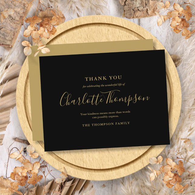 Elegant Guld Begravning Minneshögtid Tacksamhetsko Helg Vykort (Elegant Gold Funeral Memorial Thank You Card)