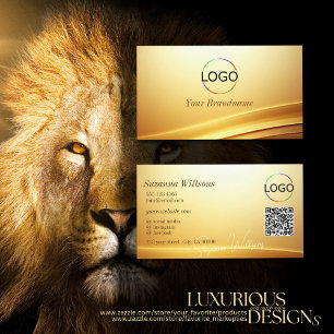 Elegant Guld Beige Curve Decor med Logotyp QR-kod Visitkort