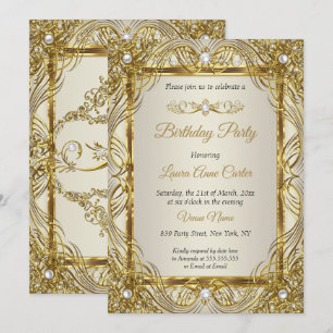 Elegant Guld beige Kräm Pärl Damast festlig Inbjudningar