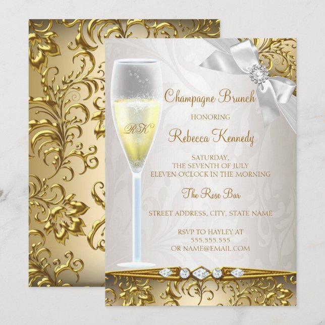 Elegant Guld Beige White Champagne Brunch Inbjudningar (Fram/baksida)