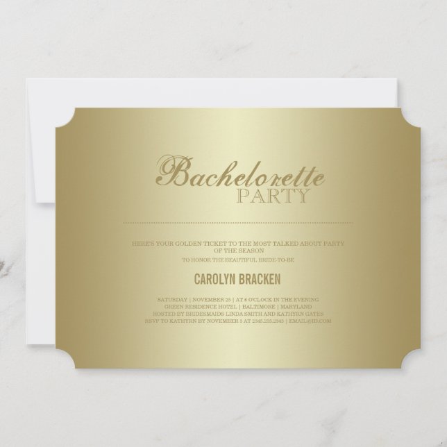 Elegant| Guld Biljett| Bachelorette Inbjudan (Framsida)
