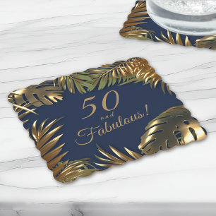 Elegant Guld Blå 50 Fantastisk Födelsedag Underlägg Papper