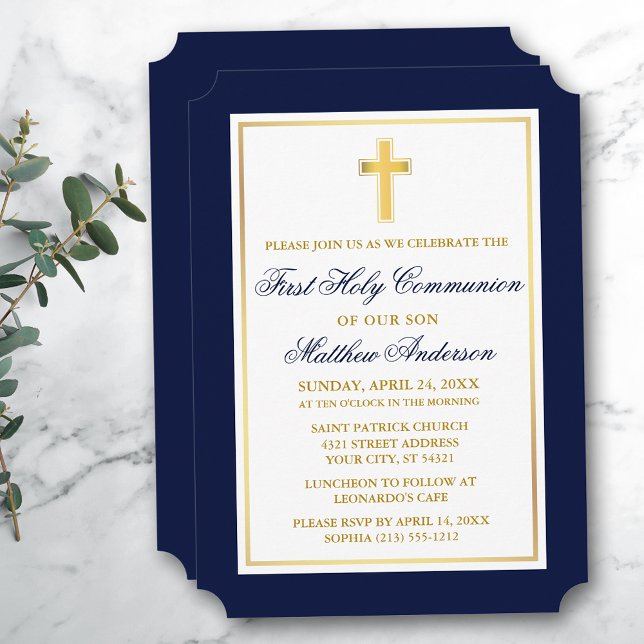 Elegant Guld Blå första kommissionen Kor Inbjudningar (Customize to change text size, style, color or to add more text or photos to back of card.)