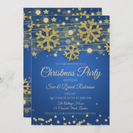 Elegant Guld Blå Julfesten Glitter Inbjudningar