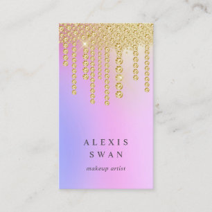 Elegant guld blå rosa diamanter makeup artist visitkort