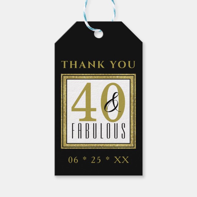 Elegant Guld Black 40:e födelsedagen Tack Presentetikett (Framsidan)