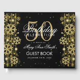 Elegant Guld Black 50:e födelsedag Vinter Glitter Gästböcker