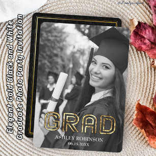 Elegant Guld Black and White Student Photo Party Inbjudningar