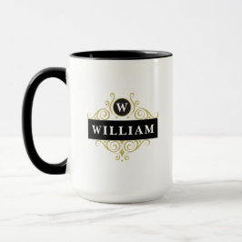 Elegant Guld Black Anpassade Monogram Mugg