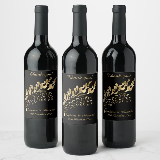 ELEGANT GULD BLACK ANPASSADE VIN ETIKETT (Flaskor)