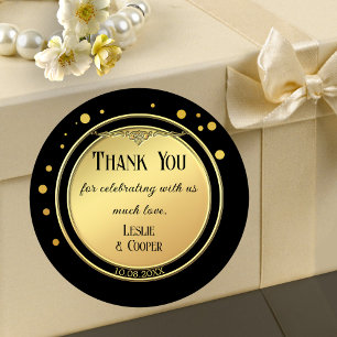 Elegant Guld Black Art Deco Confetti Bröllop Runt Klistermärke