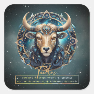 Elegant Guld Black Astrology Zodiac Symbol Taurus Fyrkantigt Klistermärke