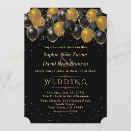 Elegant Guld Black Balloons Confetti Bröllop Inbjudningar