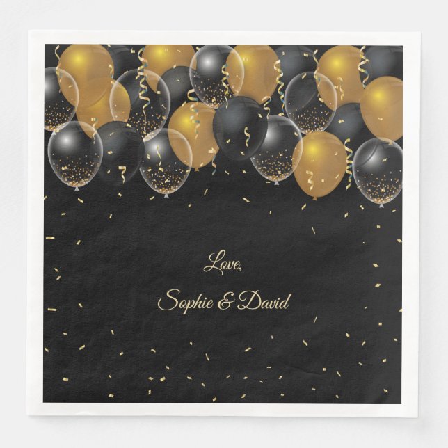 Elegant Guld Black Balloons Confetti Bröllop Pappersservett (Framsida)