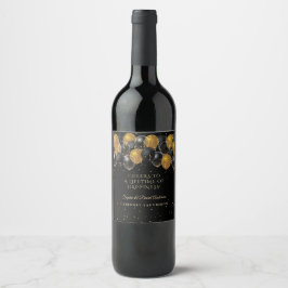 Elegant Guld Black Balloons Confetti Bröllop Vinflaska Etikett