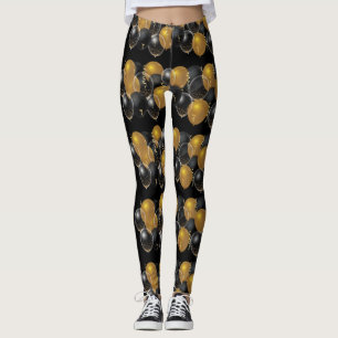 Elegant Guld Black Balloons Confetti Leggings