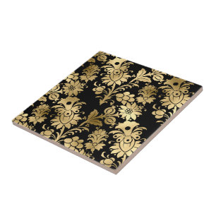 Elegant Guld Black Blommigt Glam Kakelplatta