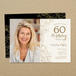 Elegant Guld Black Blommigt Photo 60:e födelsedage Inbjudningar<br><div class="desc">Guld svarta blommigt 60 födelsedagsfest inbjudan med ditt foto på kortets framsida. Minimalistisk modern design med botaniska konturaccenter för teckning, faux guld-folie och typografi-skript. Enkel inbjudan-kortsperfekt för trendig för en snyggt kvinna på dagen firande. Kan anpassas till vilken ålder som helst. Skrivna Zazzle-inbjudningar eller digital utskrivbar mall för omedelbar nedladdning....</div>