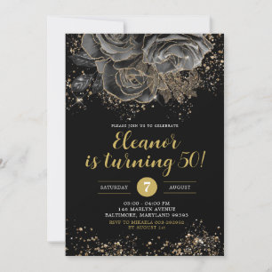 Elegant Guld Black Blommigt Vare vilken ålder som  Inbjudningar