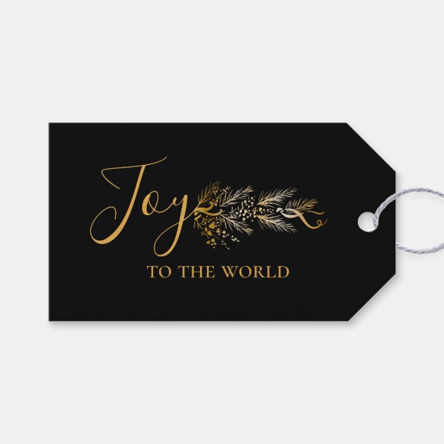 Elegant Guld Black Botanical Modern Joy-jul Presentetikett (Framsidan (Horisontell))