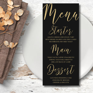 Elegant Guld & Black Calligraphy Bröllop Meny
