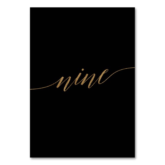 Elegant Guld Black Calligraphy Nine Bordsnummer (Framsidan)