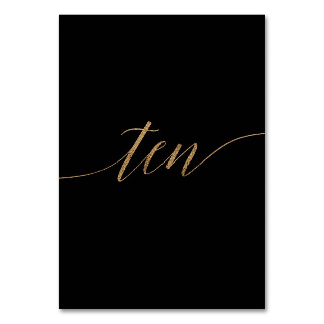 Elegant Guld Black Calligraphy Ten Bordsnummer (Framsidan)