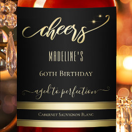 Elegant Guld Black Cheers Birthday Vin etikett