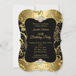 Elegant Guld Black Damask blommigt Födelsedagsfest Inbjudningar