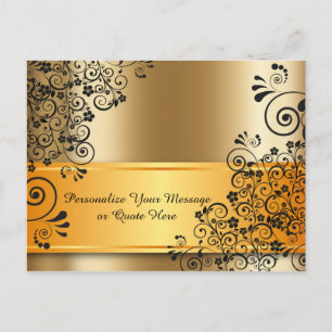 Elegant Guld Black Flower Bouquet Personlig Vykort