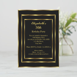 Elegant Guld Black Födelsedagsfest Modern Inbjudningar