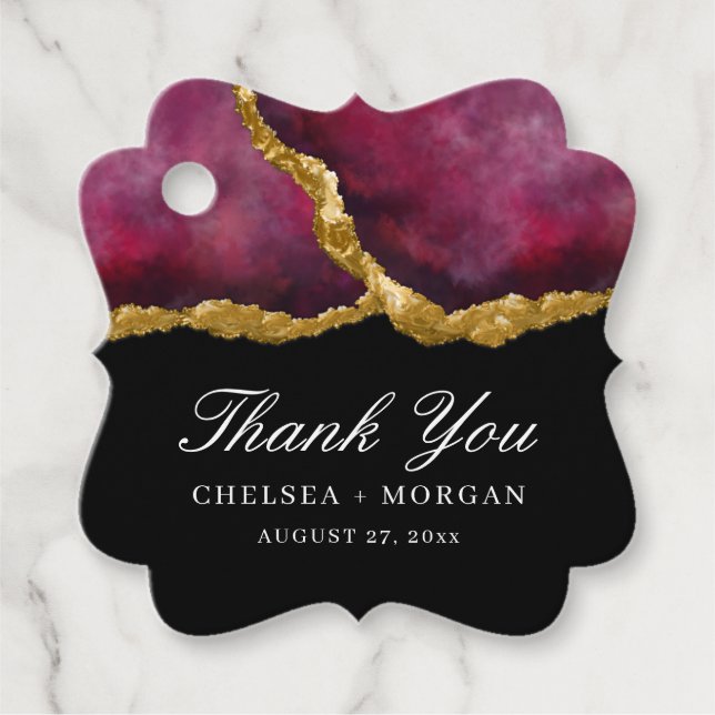 Elegant Guld Black Gemstone Agate Bröllop Gåvor Etiketter (Framsida)