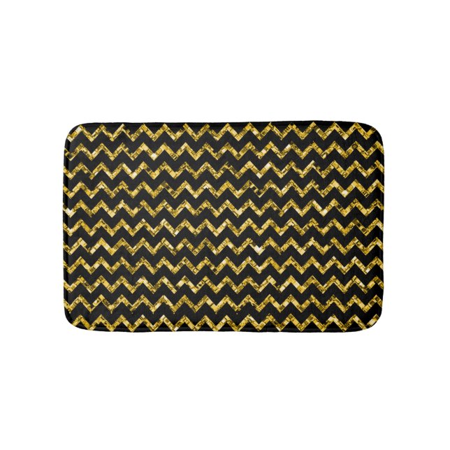 Elegant Guld Black Glitter Chevron Rand Chic Badrumsmatta (Framsidan)