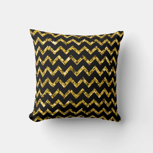 Elegant Guld Black Glitter Chevron Rand Chic Kudde (Framsida)