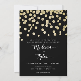 Elegant Guld & Black Glitter-konfetti minimalistis Inbjudningar