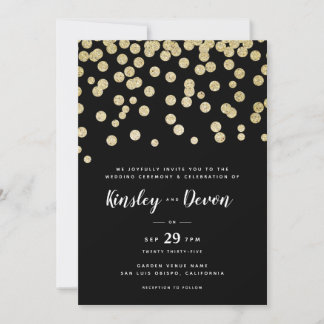 Elegant Guld & Black Glitter-konfetti minimalistis Inbjudningar