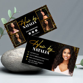 Elegant Guld Black Gnistra Photo Hairdresser Visitkort