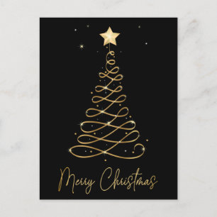 Elegant Guld & Black God jul Träd Postcar Vykort