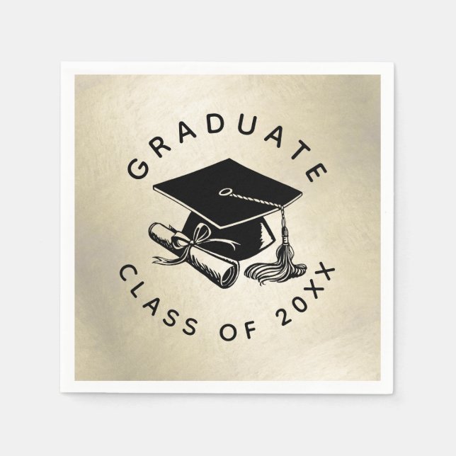Elegant Guld Black Grad Cap Diploma Class of 2025 Pappersservett (Framsidan)