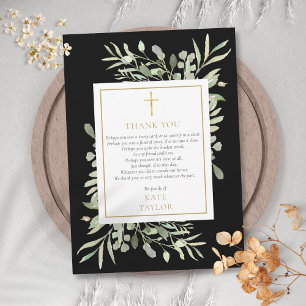 Elegant Guld Black Greenery Funeral Dikt Tack Kort