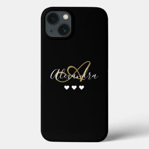 Elegant Guld Black Hearts skript Namn Monogram Cas