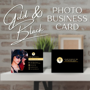 Elegant Guld & Black, lägg till egen Logotyp för f Visitkort